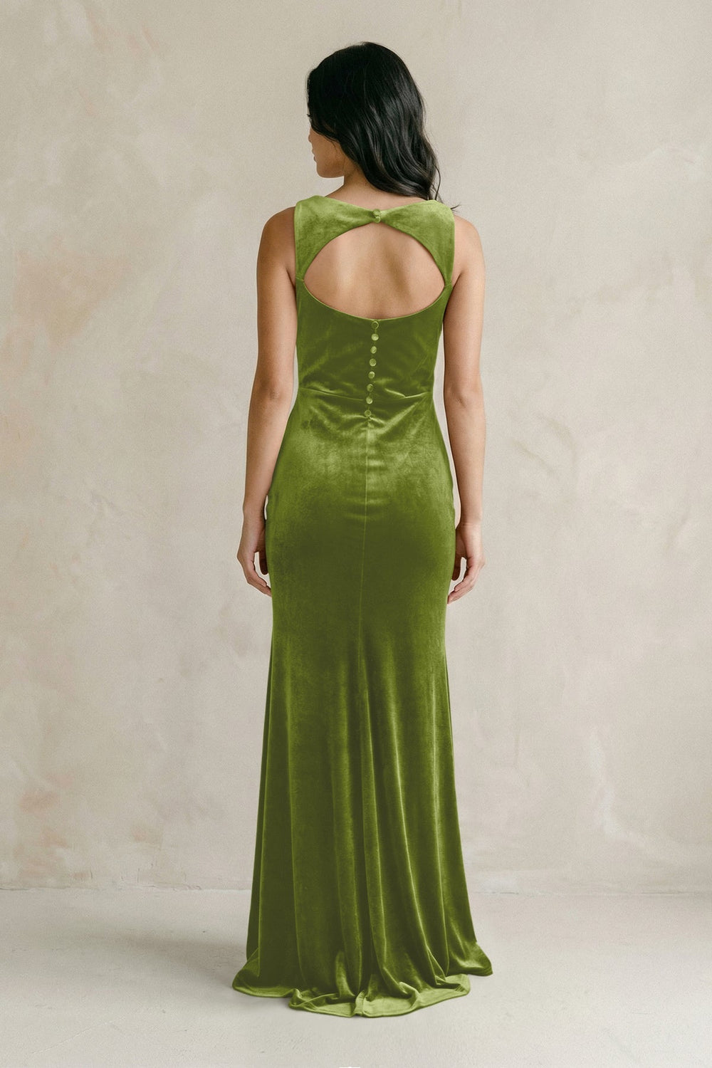 Cowl Neck Mermaid Velvet Bridesmaid Dress in Thyme - KissProm Bridesmaid Dresses