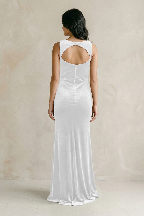Cowl Neck Mermaid Velvet Bridesmaid Dress in White - KissProm Bridesmaid Dresses