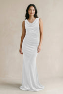 Cowl Neck Mermaid Velvet Bridesmaid Dress in White - KissProm Bridesmaid Dresses