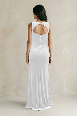 Cowl Neck Mermaid Velvet Bridesmaid Dress in White - KissProm Bridesmaid Dresses