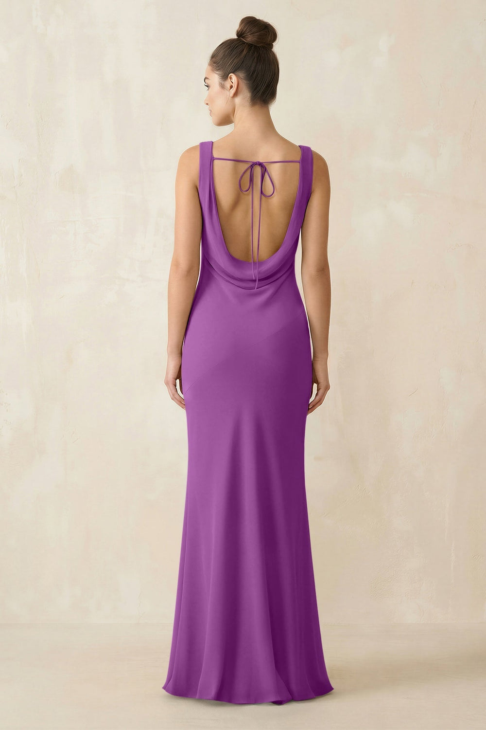 Cowl Neck Sheath Chiffon Bridesmaid Dress in Amethyst - KissProm Bridesmaid Dresses