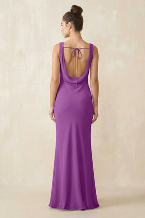 Cowl Neck Sheath Chiffon Bridesmaid Dress in Amethyst - KissProm Bridesmaid Dresses