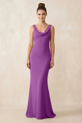 Cowl Neck Sheath Chiffon Bridesmaid Dress in Amethyst - KissProm Bridesmaid Dresses