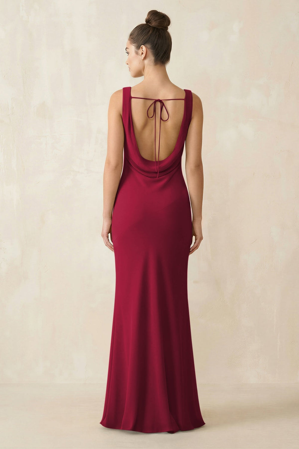 Cowl Neck Sheath Chiffon Bridesmaid Dress in Berry - KissProm Bridesmaid Dresses