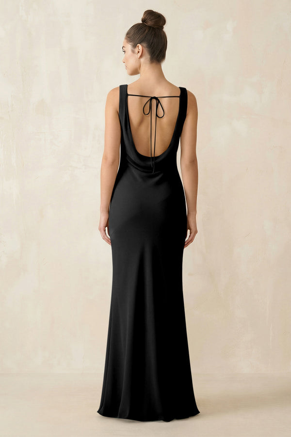 KissProm | Cowl Neck Sheath Chiffon Bridesmaid Dress in Black KissProm | Cowl Neck Sheath Chiffon Bridesmaid Dress in Black