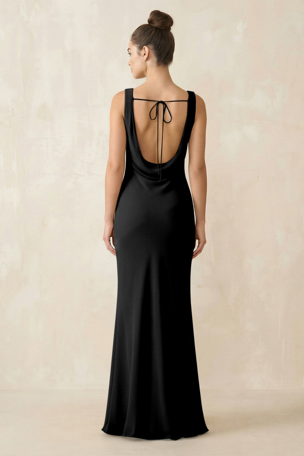 Cowl Neck Sheath Chiffon Bridesmaid Dress in Black - KissProm Bridesmaid Dresses