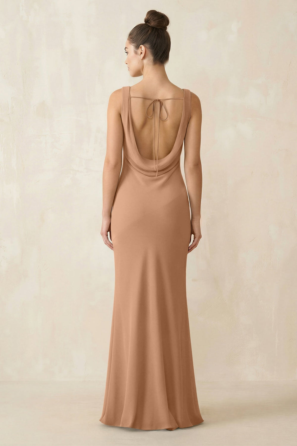 Cowl Neck Sheath Chiffon Bridesmaid Dress in Bronzer - KissProm Bridesmaid Dresses