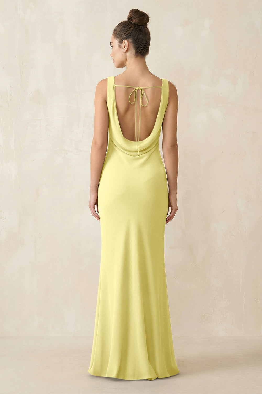 Cowl Neck Sheath Chiffon Bridesmaid Dress in Buttercup - KissProm Bridesmaid Dresses