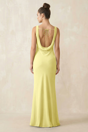 Cowl Neck Sheath Chiffon Bridesmaid Dress in Buttercup - KissProm Bridesmaid Dresses