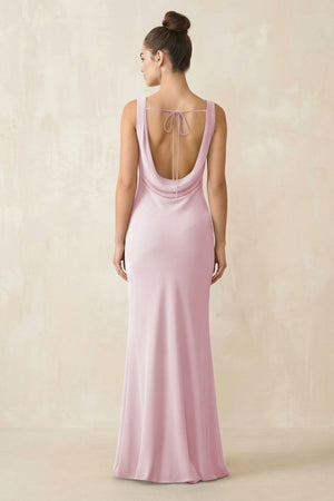 Cowl Neck Sheath Chiffon Bridesmaid Dress in Candy Pink - KissProm Bridesmaid Dresses