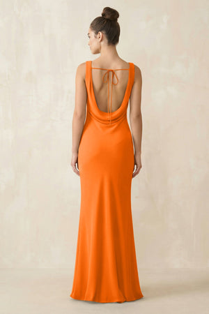 Cowl Neck Sheath Chiffon Bridesmaid Dress in Cinnamon - KissProm Bridesmaid Dresses