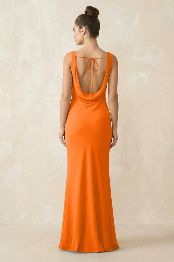 Cowl Neck Sheath Chiffon Bridesmaid Dress in Cinnamon - KissProm Bridesmaid Dresses