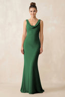Cowl Neck Sheath Chiffon Bridesmaid Dress in Dark Green - KissProm Bridesmaid Dresses