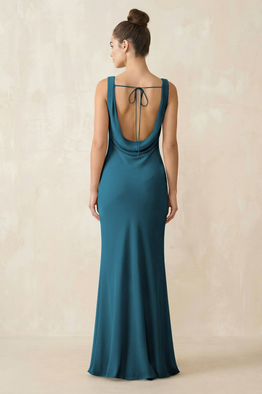 Cowl Neck Sheath Chiffon Bridesmaid Dress in Dark Teal - KissProm Bridesmaid Dresses