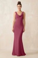 Cowl Neck Sheath Chiffon Bridesmaid Dress in Desert Rose - KissProm Bridesmaid Dresses