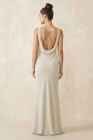 Cowl Neck Sheath Chiffon Bridesmaid Dress in Dove Gray - KissProm Bridesmaid Dresses