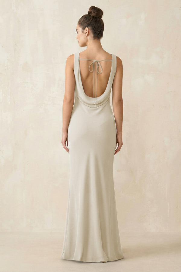 Cowl Neck Sheath Chiffon Bridesmaid Dress in Dove Gray - KissProm Bridesmaid Dresses
