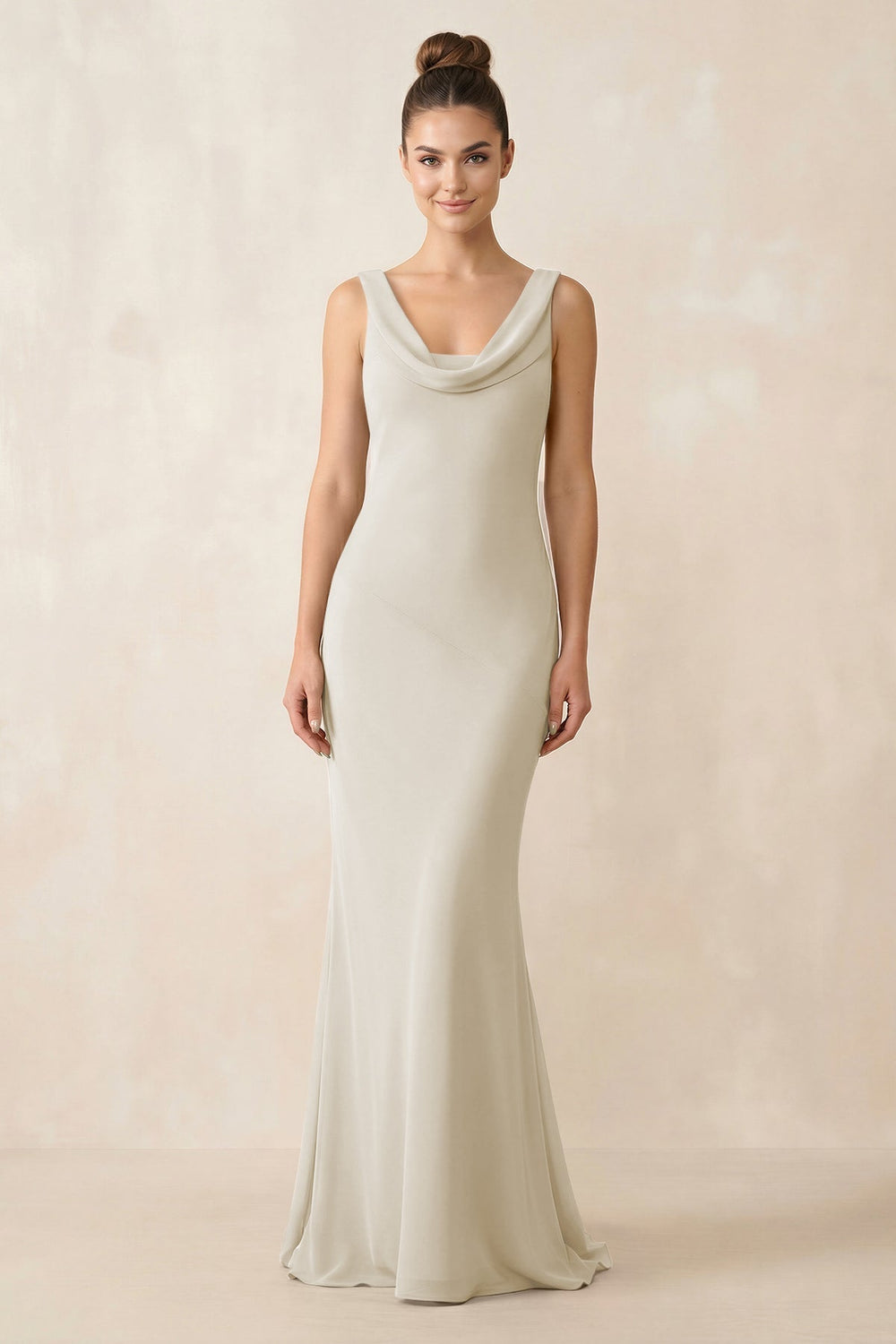 Cowl Neck Sheath Chiffon Bridesmaid Dress in Dove Gray - KissProm Bridesmaid Dresses