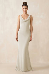 Cowl Neck Sheath Chiffon Bridesmaid Dress in Dove Gray - KissProm Bridesmaid Dresses