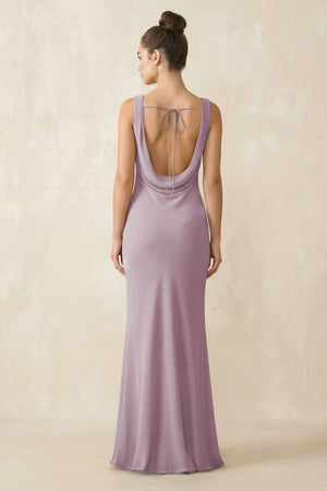 Cowl Neck Sheath Chiffon Bridesmaid Dress in Dusk - KissProm Bridesmaid Dresses