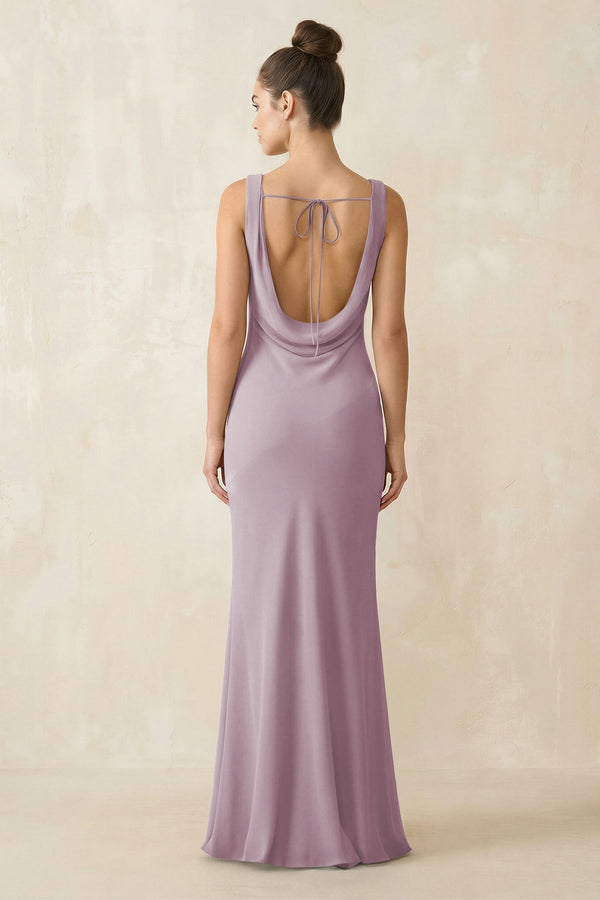 Cowl Neck Sheath Chiffon Bridesmaid Dress in Dusk - KissProm Bridesmaid Dresses