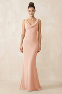 Cowl Neck Sheath Chiffon Bridesmaid Dress in English Rose - KissProm Bridesmaid Dresses