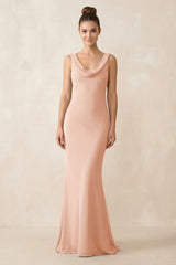 Cowl Neck Sheath Chiffon Bridesmaid Dress in English Rose - KissProm Bridesmaid Dresses