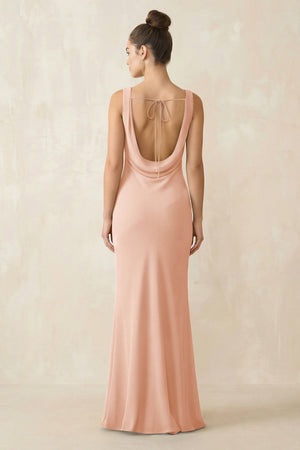 Cowl Neck Sheath Chiffon Bridesmaid Dress in English Rose - KissProm Bridesmaid Dresses