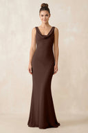 Cowl Neck Sheath Chiffon Bridesmaid Dress in Espresso - KissProm Bridesmaid Dresses