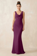 Cowl Neck Sheath Chiffon Bridesmaid Dress in Fig - KissProm Bridesmaid Dresses