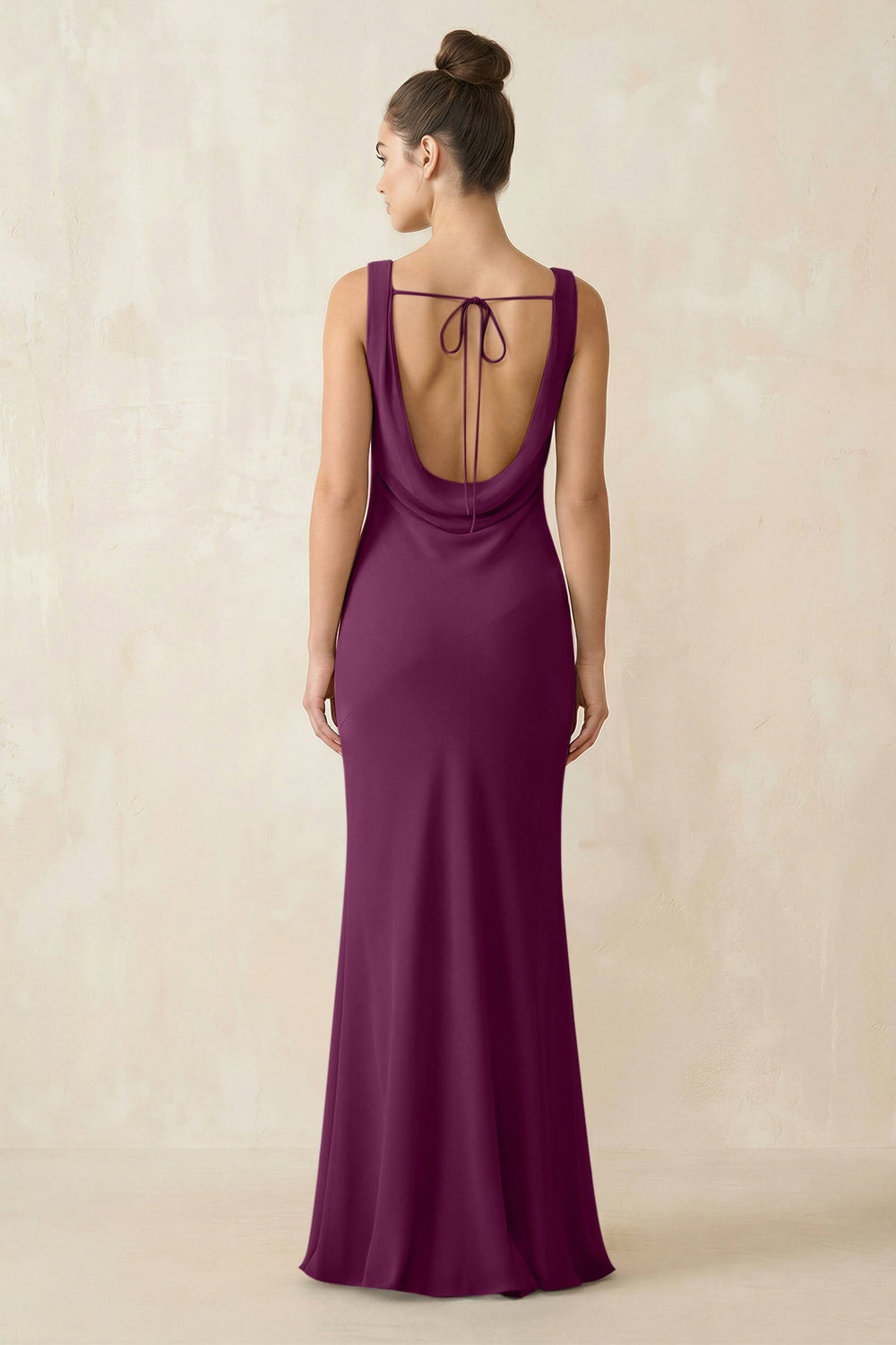 Cowl Neck Sheath Chiffon Bridesmaid Dress in Fig - KissProm Bridesmaid Dresses