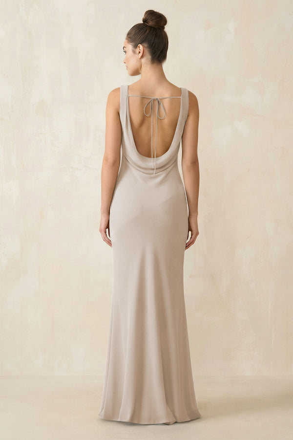 Cowl Neck Sheath Chiffon Bridesmaid Dress in Frost - KissProm Bridesmaid Dresses