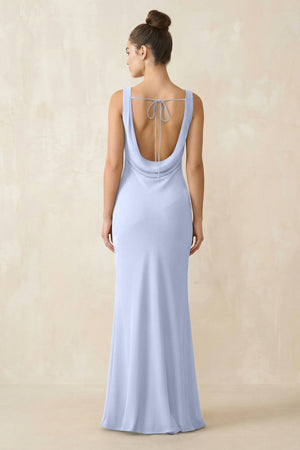 Cowl Neck Sheath Chiffon Bridesmaid Dress in Ice - KissProm Bridesmaid Dresses