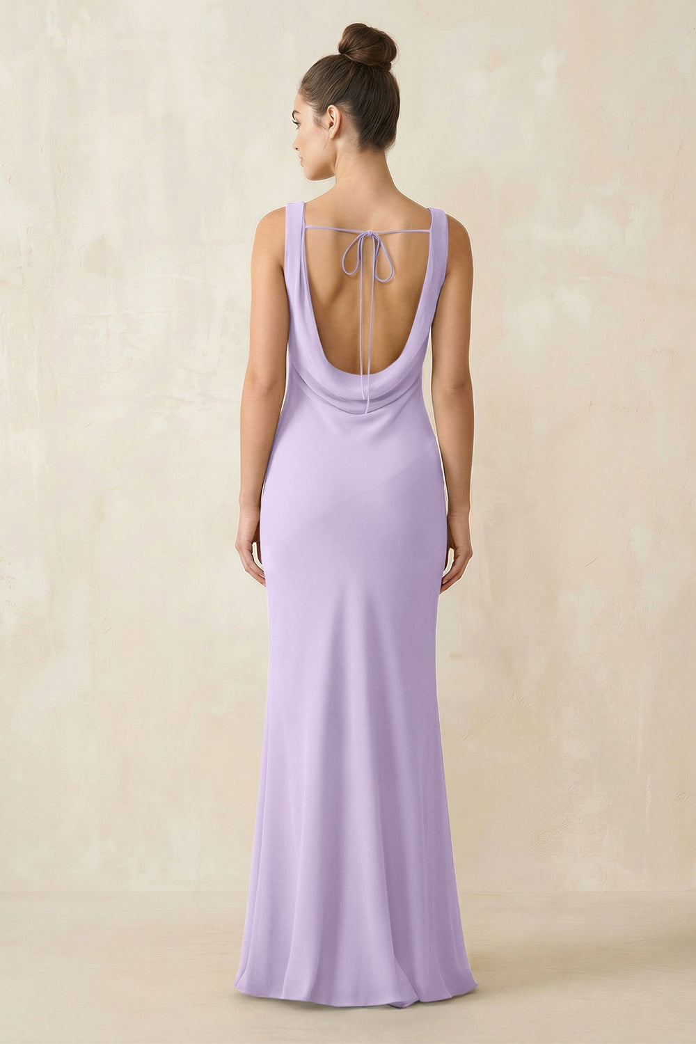 Cowl Neck Sheath Chiffon Bridesmaid Dress in Lavender - KissProm Bridesmaid Dresses