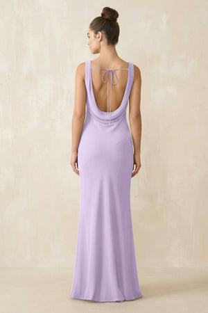 Cowl Neck Sheath Chiffon Bridesmaid Dress in Lavender - KissProm Bridesmaid Dresses