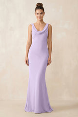 Cowl Neck Sheath Chiffon Bridesmaid Dress in Lavender - KissProm Bridesmaid Dresses