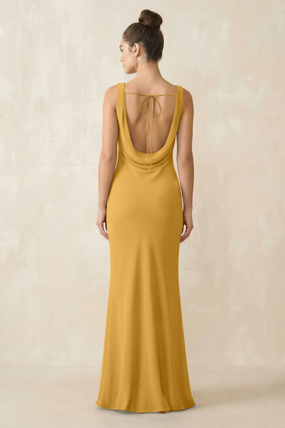 Cowl Neck Sheath Chiffon Bridesmaid Dress in Marigold - KissProm Bridesmaid Dresses