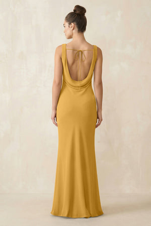Cowl Neck Sheath Chiffon Bridesmaid Dress in Marigold - KissProm Bridesmaid Dresses