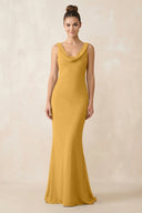 Cowl Neck Sheath Chiffon Bridesmaid Dress in Marigold - KissProm Bridesmaid Dresses