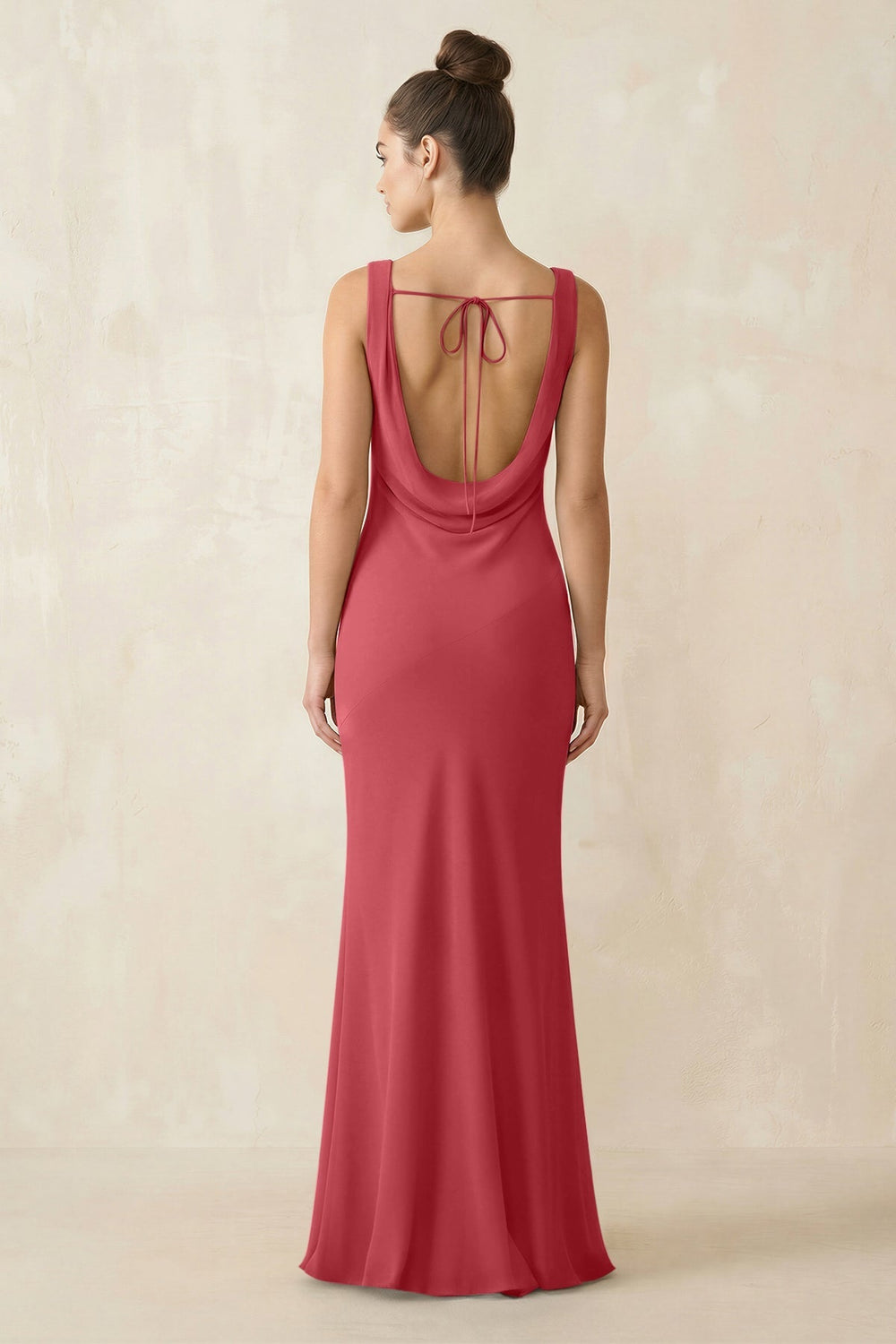 Cowl Neck Sheath Chiffon Bridesmaid Dress in Merlot - KissProm Bridesmaid Dresses
