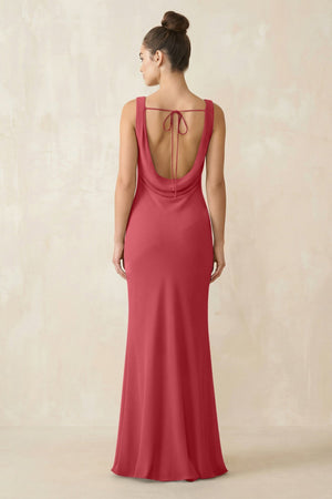 Cowl Neck Sheath Chiffon Bridesmaid Dress in Merlot - KissProm Bridesmaid Dresses