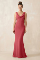 Cowl Neck Sheath Chiffon Bridesmaid Dress in Merlot - KissProm Bridesmaid Dresses