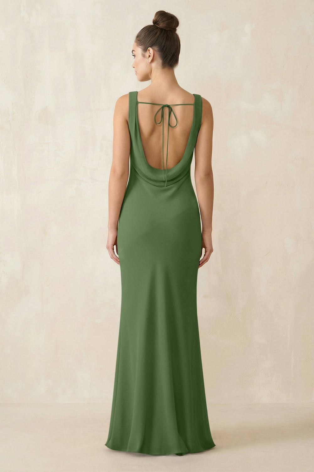 Cowl Neck Sheath Chiffon Bridesmaid Dress in Moss - KissProm Bridesmaid Dresses