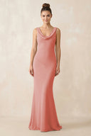 Cowl Neck Sheath Chiffon Bridesmaid Dress in Mulberry - KissProm Bridesmaid Dresses