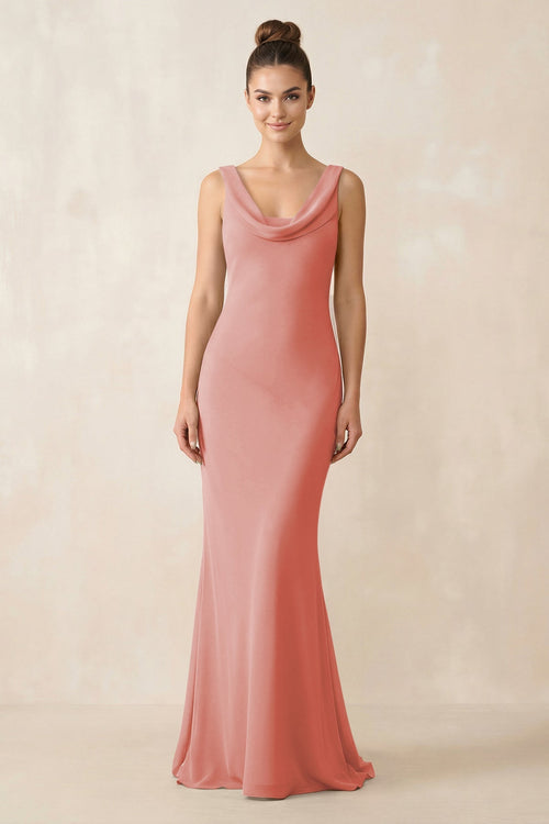 Cowl Neck Sheath Chiffon Bridesmaid Dress in Mulberry - KissProm Bridesmaid Dresses