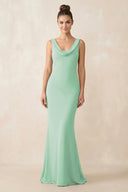Cowl Neck Sheath Chiffon Bridesmaid Dress in Pale Pistachio - KissProm Bridesmaid Dresses