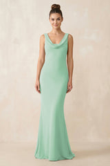 Cowl Neck Sheath Chiffon Bridesmaid Dress in Pale Pistachio - KissProm Bridesmaid Dresses