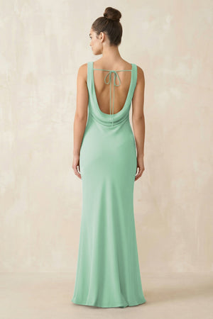 Cowl Neck Sheath Chiffon Bridesmaid Dress in Pale Pistachio - KissProm Bridesmaid Dresses