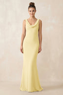 Cowl Neck Sheath Chiffon Bridesmaid Dress in Pastel Yellow - KissProm Bridesmaid Dresses