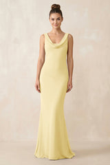 Cowl Neck Sheath Chiffon Bridesmaid Dress in Pastel Yellow - KissProm Bridesmaid Dresses